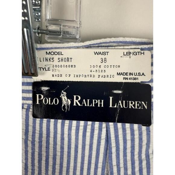 NWT Polo Ralph Lauren Made in USA Seersucker Blue Striped Chino Shorts Sz 38 - Picture 3 of 6